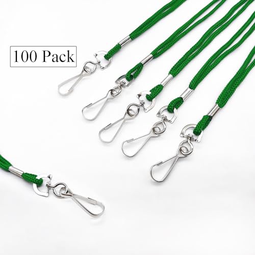 HOSL 100 Pack Badge Lanyards Office Lanyard ID Card Lanyards Business Card/Students/Employee Lanyards Round 36" With Swivel Hook (Green) - Image 2