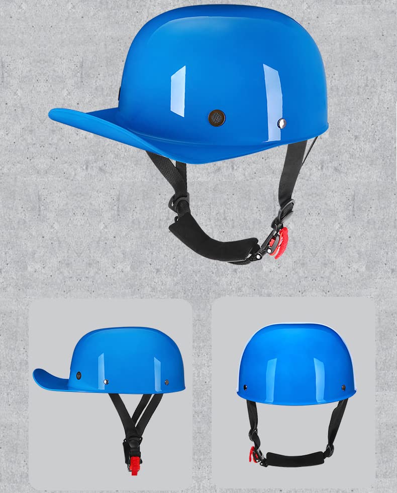 Woljay Vintage Retro Open Face Motorcycle Helmet Baseball Cap Half Helmets Men Women for Moped Cap Jet Scooter Street Cruiser - DOT Certified (Medium, Blue) - Image 2
