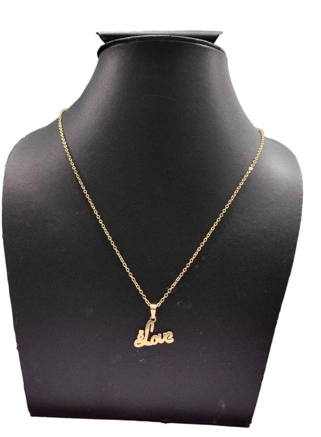 athizay Stainless Steel Gold Matte Pendant Chain Necklace 16 Inches LOVE Pendant for Girls Women Valentine Gifting Fashion Jewellery - Image 3