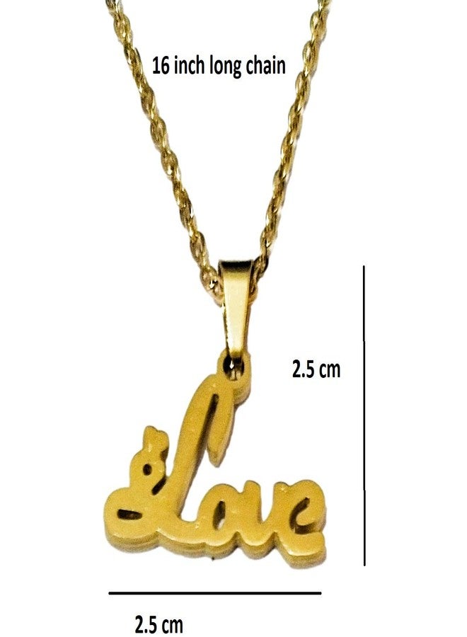 athizay Stainless Steel Gold Matte Pendant Chain Necklace 16 Inches LOVE Pendant for Girls Women Valentine Gifting Fashion Jewellery - Image 5
