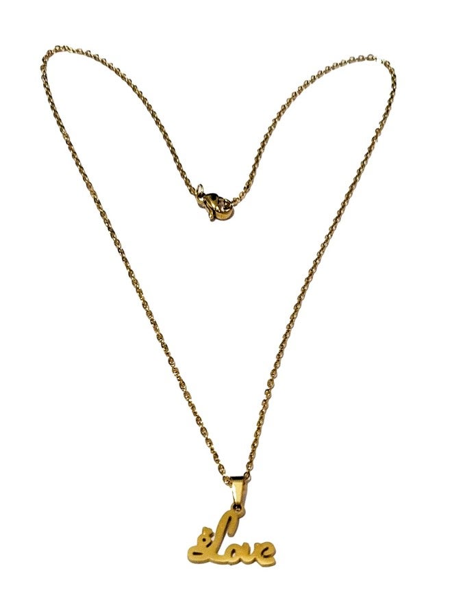 athizay Stainless Steel Gold Matte Pendant Chain Necklace 16 Inches LOVE Pendant for Girls Women Valentine Gifting Fashion Jewellery - Image 4