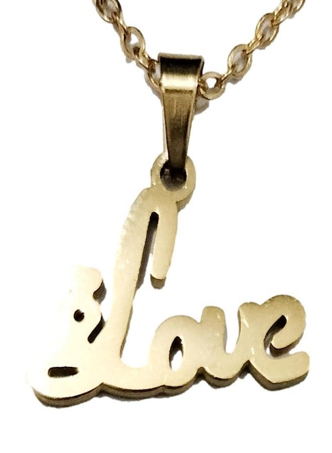 athizay Stainless Steel Gold Matte Pendant Chain Necklace 16 Inches LOVE Pendant for Girls Women Valentine Gifting Fashion Jewellery - Image 2