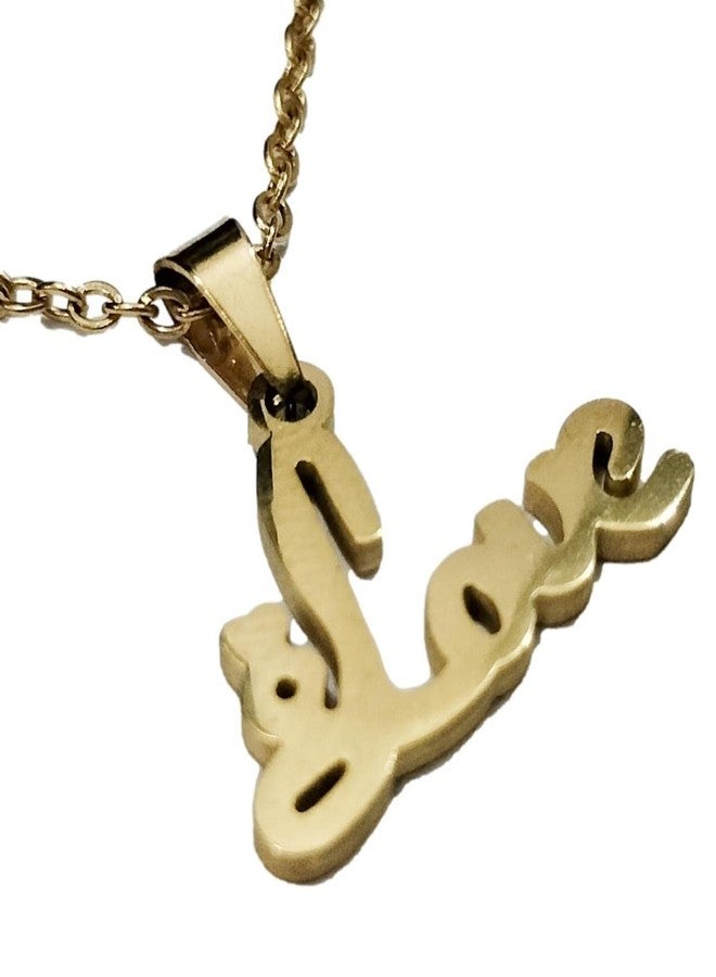 athizay Stainless Steel Gold Matte Pendant Chain Necklace 16 Inches LOVE Pendant for Girls Women Valentine Gifting Fashion Jewellery - Image 1