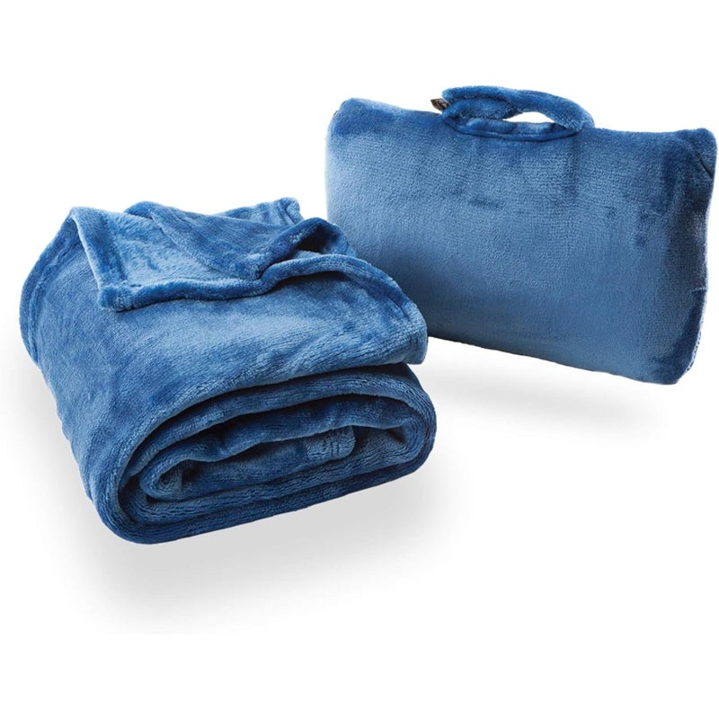 Cabeau Fold N Go Travel Blanket Doubles as Neck Support Pillow Versatile Lumbar Support Cushion with Compact Travel Case  French Microfiber Blue - Image 1