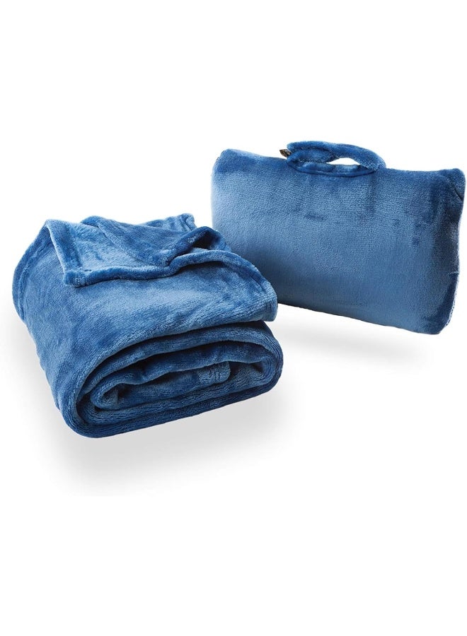 Cabeau Fold N Go Travel Blanket Doubles as Neck Support Pillow Versatile Lumbar Support Cushion with Compact Travel Case  French Microfiber Blue - Image 4