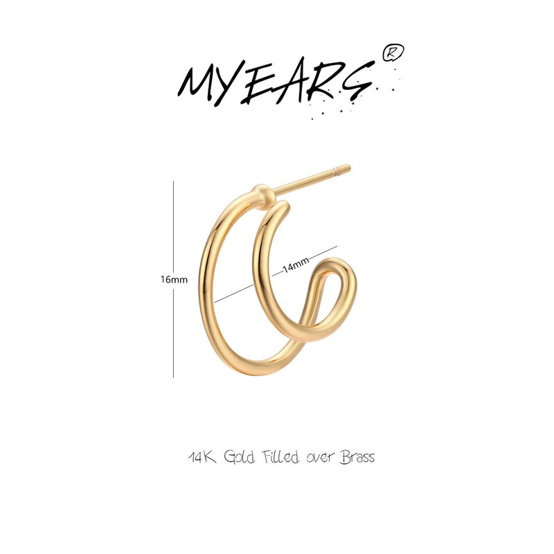 MYEARS Women Double Hoop Earrings Gold Open C Shape 14K Gold Filled Small Simple Handmade Hypoallergenic Everyday Illusion Jewelry - Image 4