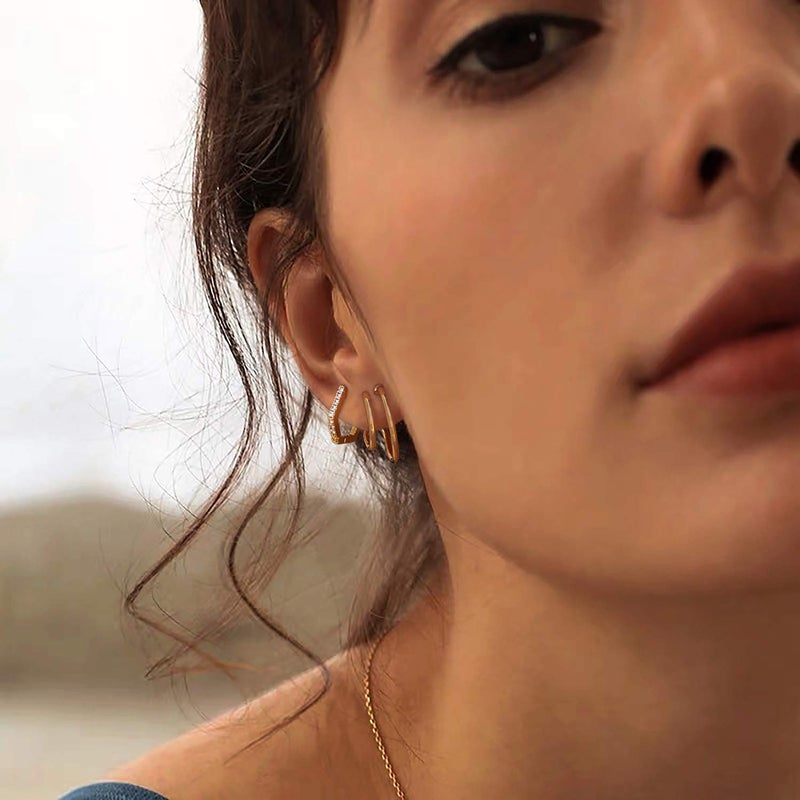 MYEARS Women Double Hoop Earrings Gold Open C Shape 14K Gold Filled Small Simple Handmade Hypoallergenic Everyday Illusion Jewelry - Image 2