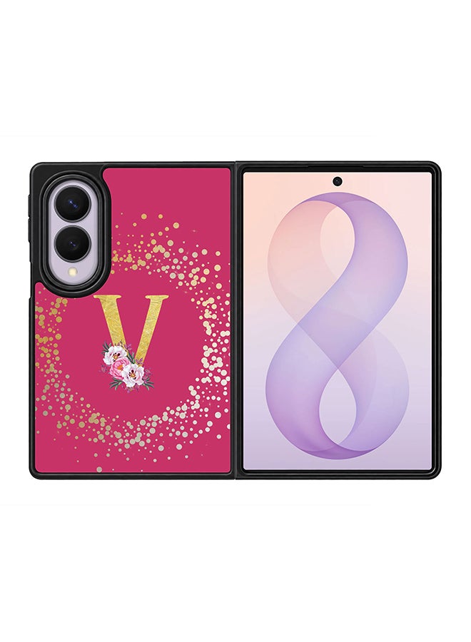 Stylizedd Rugged Case for Samsung Galaxy Z Fold8- Slim Fit Hybrid Rubber Cover Floral Monogram - V (Deep Pink)
