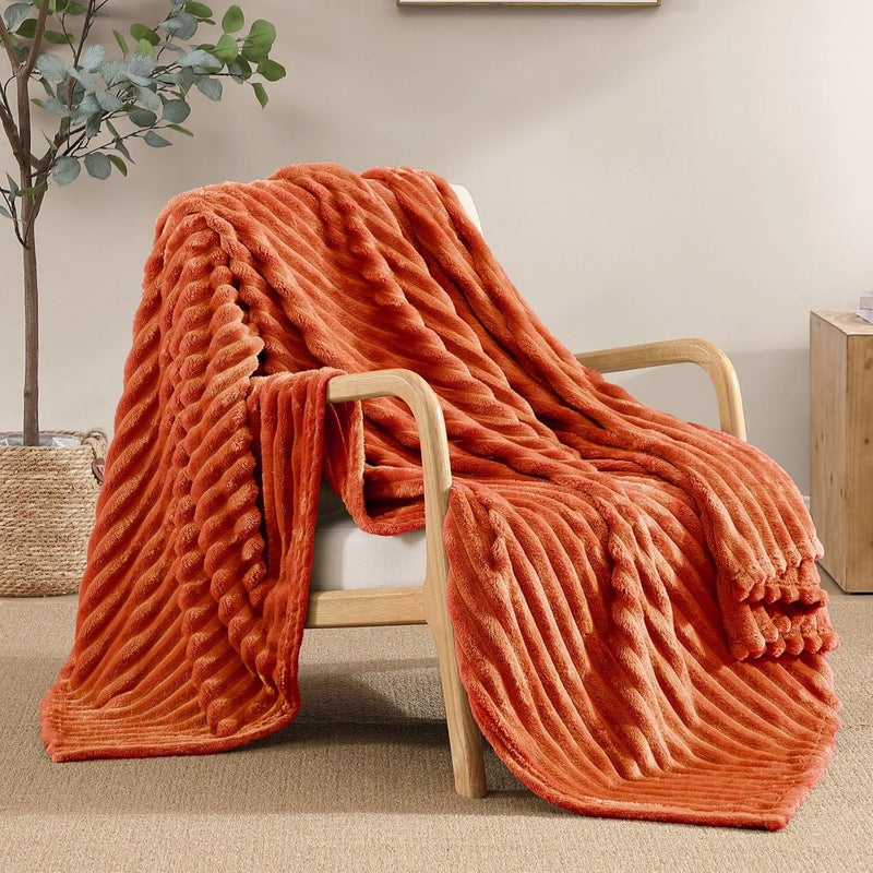 Geniospin Throw Blanket, 280GSM Extra Soft Lightweight Blanket with Stripe, Plush Fuzzy Cozy Blankets and Throws for Couch, Bed, Women Gift, Lightweight & Breathable (Terracotta, 50x60 inches) - Image 1