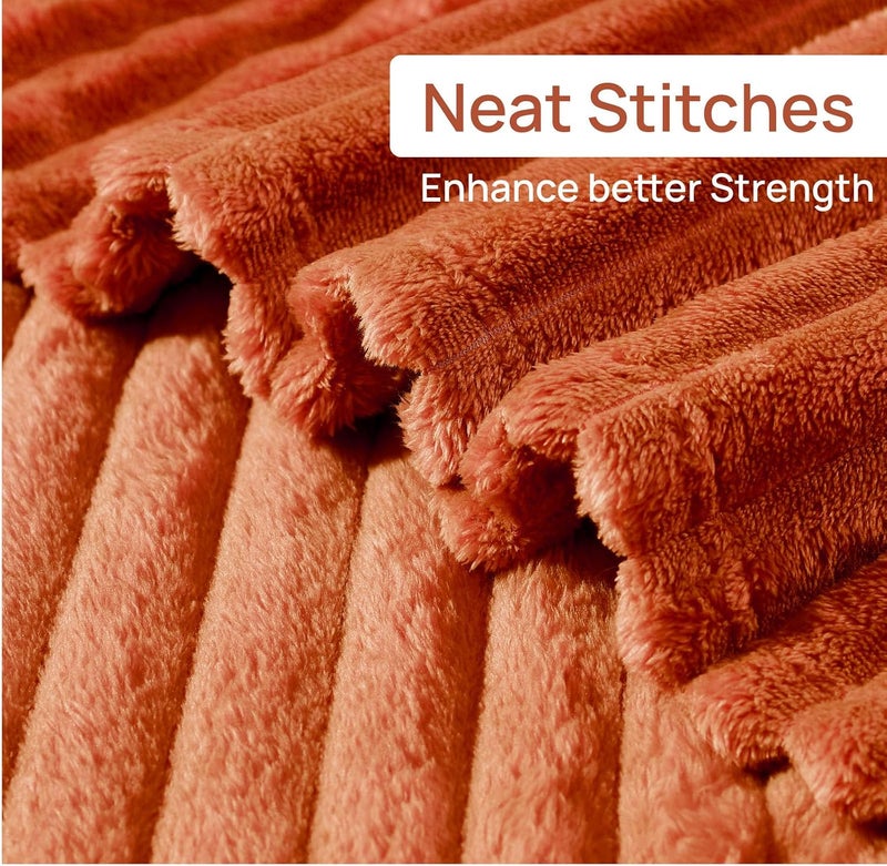 Geniospin Throw Blanket, 280GSM Extra Soft Lightweight Blanket with Stripe, Plush Fuzzy Cozy Blankets and Throws for Couch, Bed, Women Gift, Lightweight & Breathable (Terracotta, 50x60 inches) - Image 5