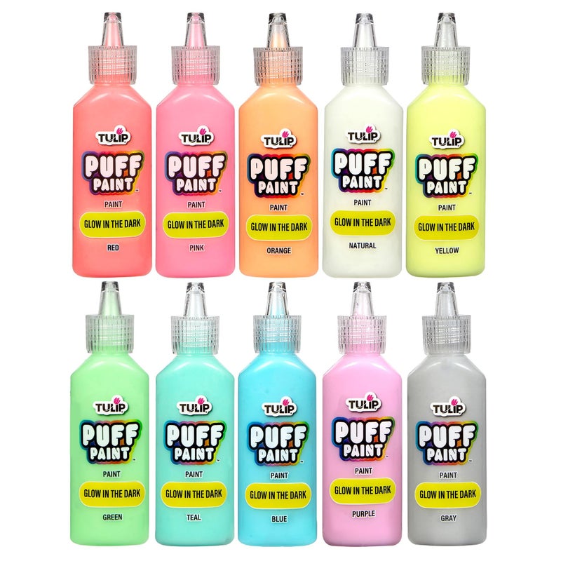 Tulip Puff Paint Glow in the Dark Colors 10-pack, Multi-Surface, Premium Quality, Nontoxic & Waterproof Craft Paint, Permanent on Fabric, 10-pack - Image 2