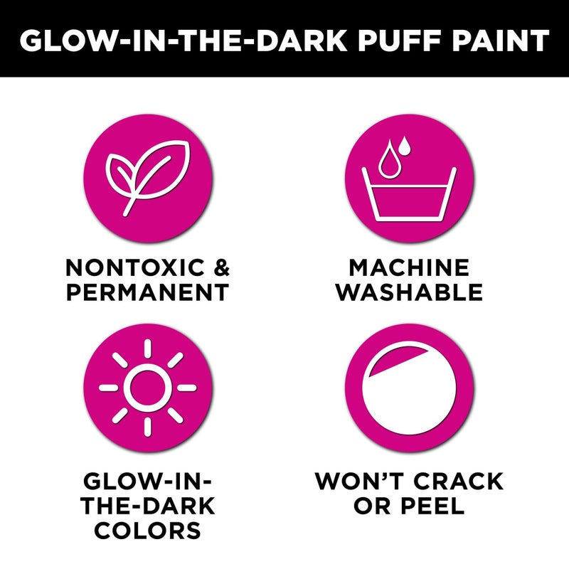 Tulip Puff Paint Glow in the Dark Colors 10-pack, Multi-Surface, Premium Quality, Nontoxic & Waterproof Craft Paint, Permanent on Fabric, 10-pack - Image 3