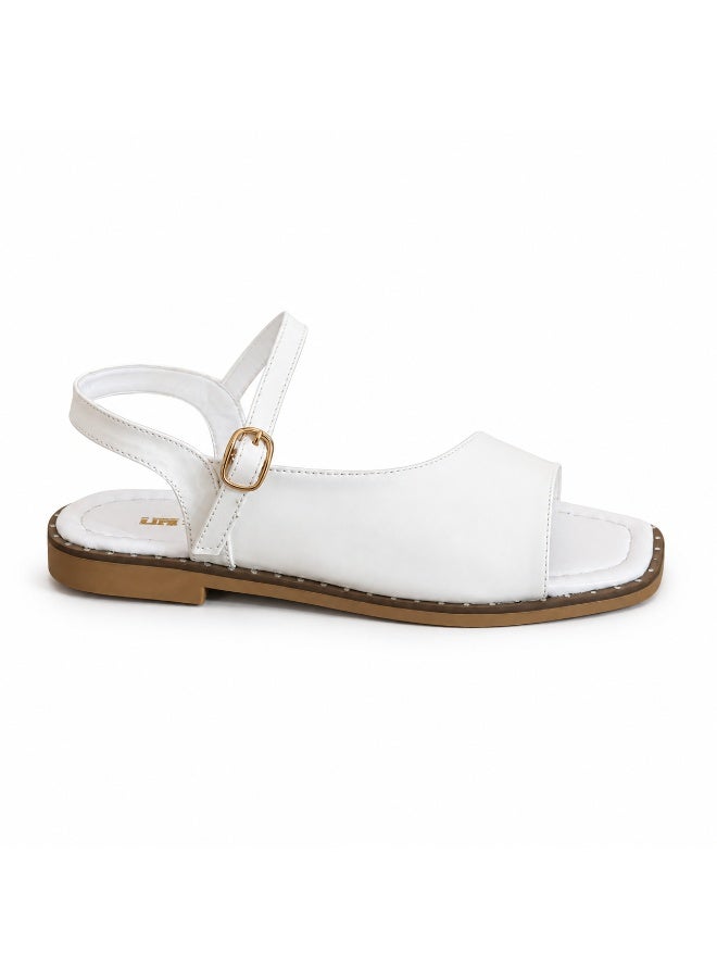 LIFESTYLISH Sandals flat leather classic with ankle strap SF-69 - White - Image 3