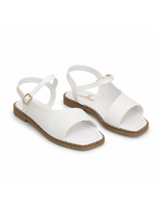 LIFESTYLISH Sandals flat leather classic with ankle strap SF-69 - White - Image 4