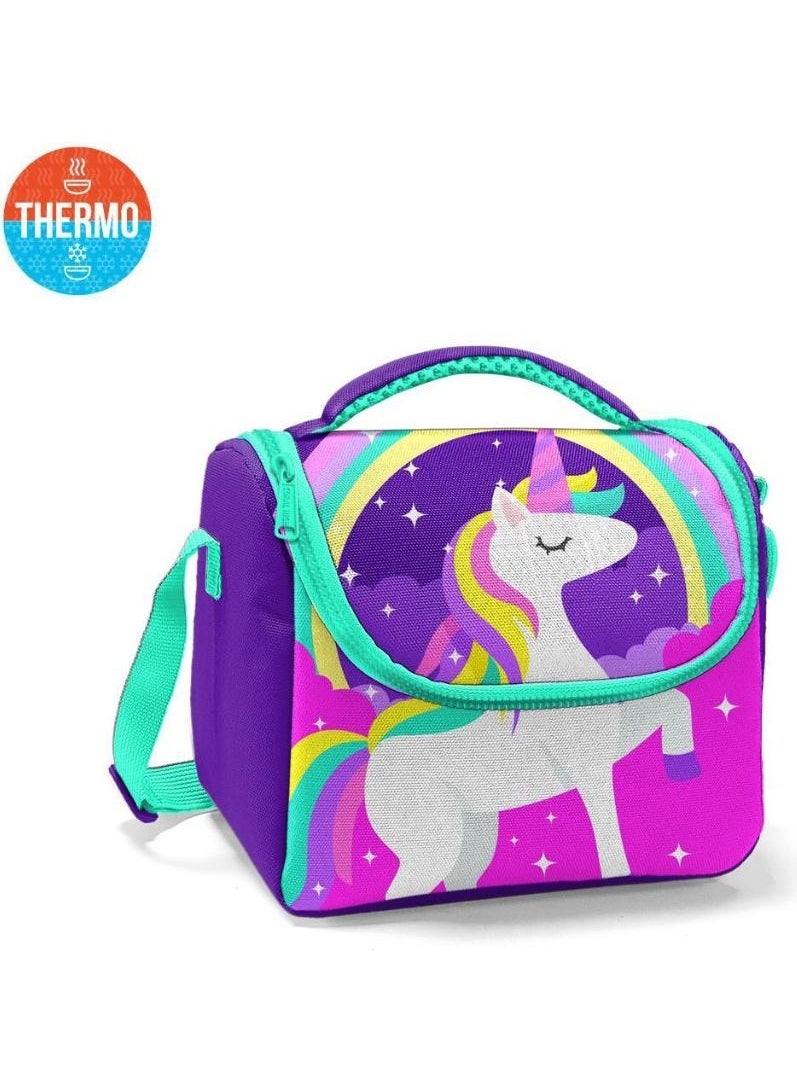 CORAL HIGH Kids Purple Water Green Unicorn Patterned Thermo Lunchbox 11833  - Image 1