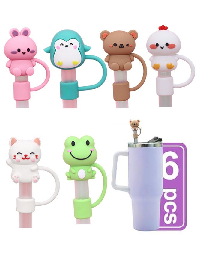 RTYY 6Pcs Straw Cover Cap for Stanley Cup,Silicone Straw Topper Compatible with Stanley 30 to 40 Oz Tumbler,Soft Silicone Animal Shape Straw Lid for 10 mm Straws  - Image 1