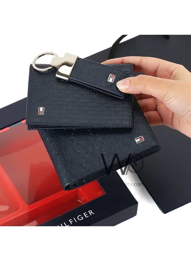 Tommy Icons مجموعة محفظة تومي هيلفيغر بسلسلة مفاتيح وحامل بطاقات باللون الأزرق الداكن للرجال من Hilfiger منقوشة من الجلد الطبيعي - Image 2
