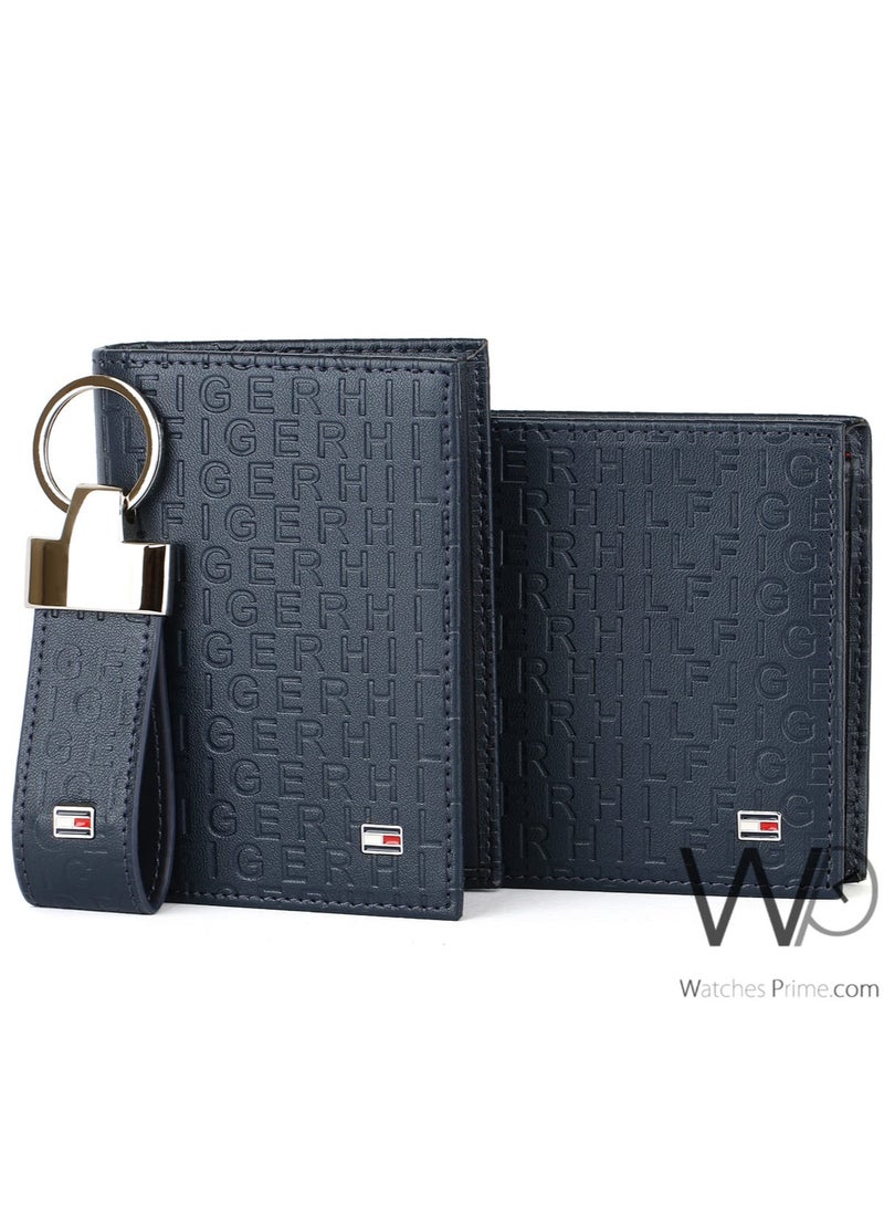 Tommy Icons مجموعة محفظة تومي هيلفيغر بسلسلة مفاتيح وحامل بطاقات باللون الأزرق الداكن للرجال من Hilfiger منقوشة من الجلد الطبيعي - Image 3