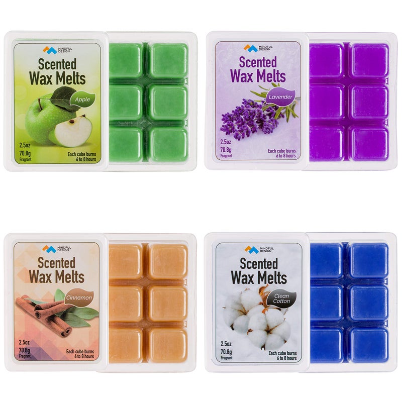 Mindful Design Mindful Design 4 Pack Scented Wax MeltsCubesTarts  Apple Cinnamon Clean Cotton  Lavender 