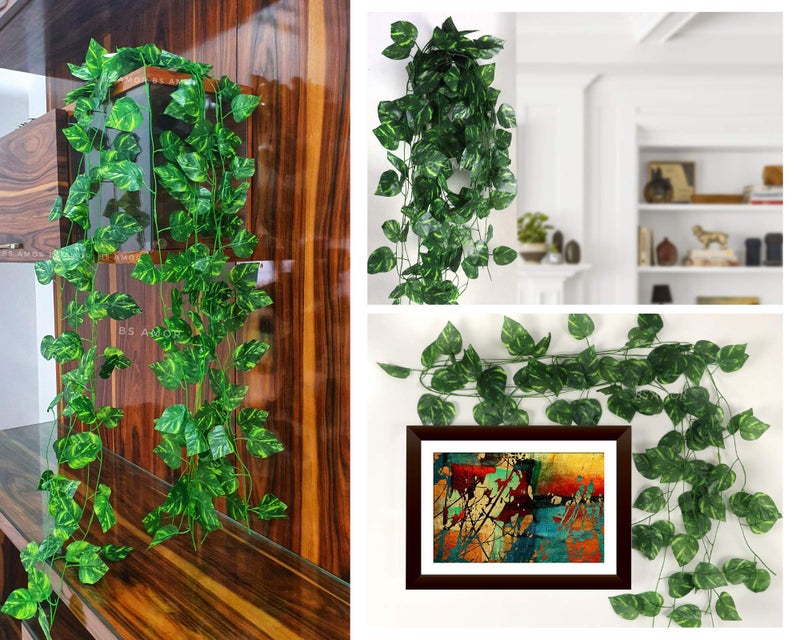 BS AMOR Artificial Creeper Wall Hanging (Green, 3 Pieces) - Image 1