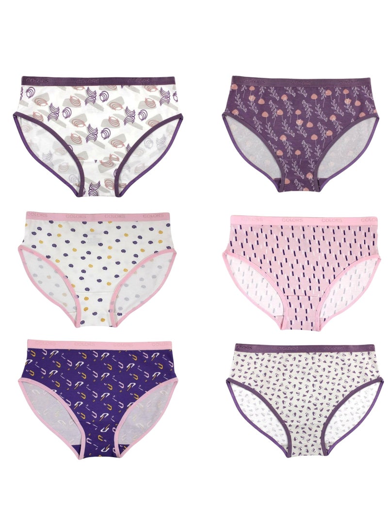 COLORS - Pack Of 6 Printed Cotton Brief Panties Underwear For Women - Image 1
