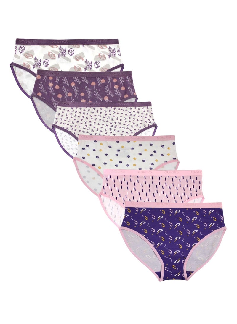 COLORS - Pack Of 6 Printed Cotton Brief Panties Underwear For Women - Image 1
