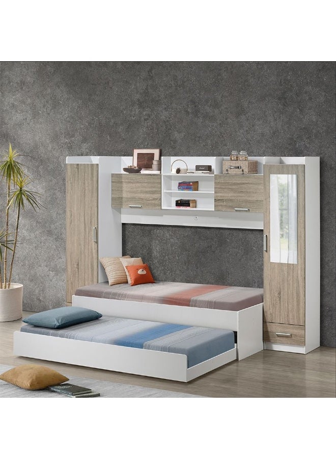 DANUBE HOME سرير مورفي للنوم والتخزين 90x200 + سرير سحب + خزانة حائط + خزانة باب واحدة (2 قطعة) + USB - أبيض + سونوما - Image 1