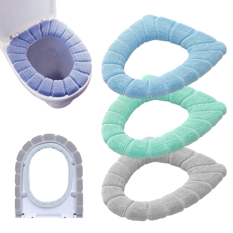 Guojanfon Bathroom Soft Thicker Warmer Stretchable Washable Cloth Toilet Seat Cover Pads 3PCS - Image 1