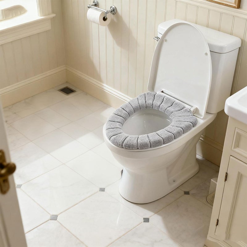 Guojanfon Bathroom Soft Thicker Warmer Stretchable Washable Cloth Toilet Seat Cover Pads 3PCS - Image 2