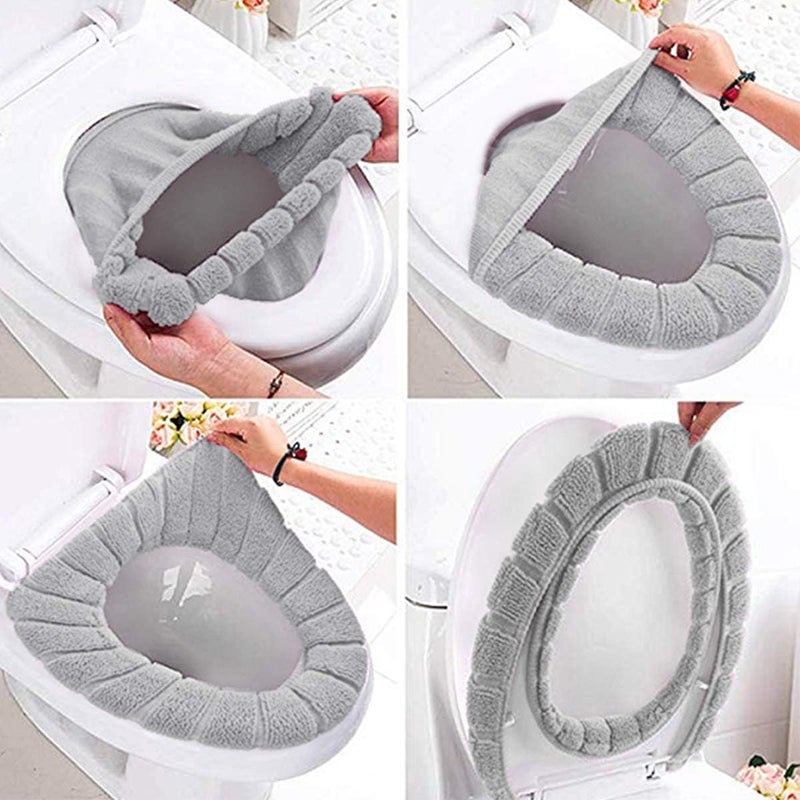 Guojanfon Bathroom Soft Thicker Warmer Stretchable Washable Cloth Toilet Seat Cover Pads 3PCS - Image 4