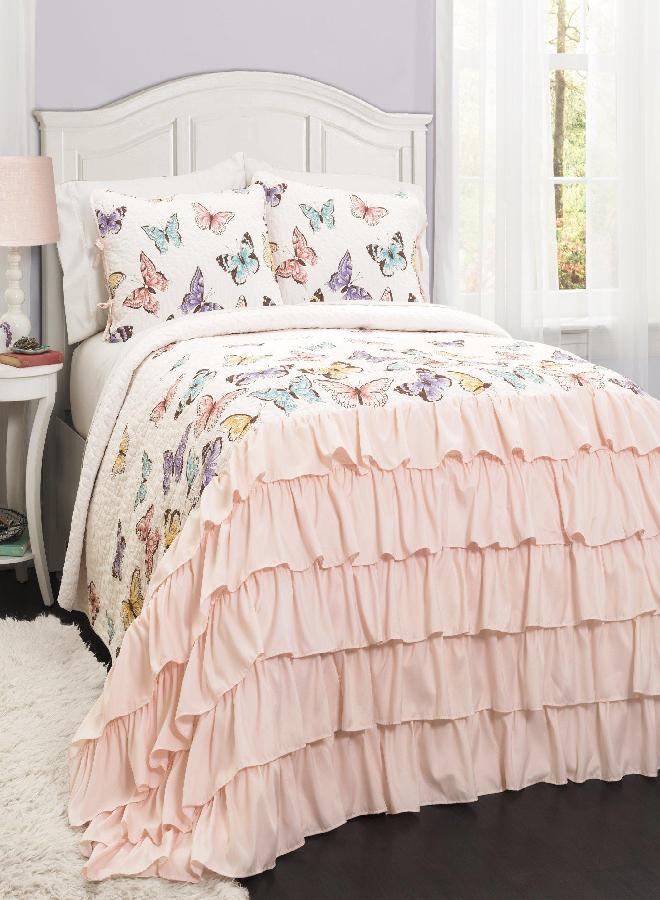 Lush Decor Lush Decor Flutter Butterfly 3-Piece Set, Cute Quilted Bedspread (Full/Queen)  - Image 1