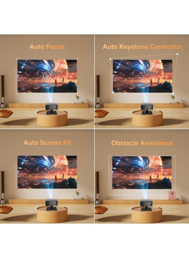 جهاز عرض ذكي صغير بدقة 4K، بسطوع 12,000 لومن ودقة أصلية 1080P، مزوّد بوظيفتي التركيز التلقائي وتصحيح التشويه التلقائي (Auto Focus & Keystone)، ويدعم تقنية البلوتوث 5.2 وواي فاي 6.0، ويعمل بنظام Android 14، ويحتوي على تطبيقات مدمجة. جهاز عرض محمول مزوّد بحامل، متوافق مع الهواتف الذكية وأجهزة الحاسوب المحمولة وأجهزة الكمبيوتر وعصا التلفزيون (TV Stick). - Image 4