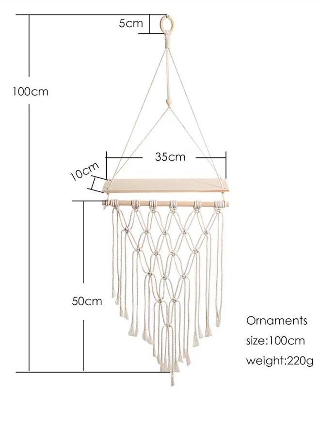 Kutis - 1-Piece Hand-Woven Wall Hanging Display Rack/Decorative Wooden Shelf 35 x 100 Centimeter - Image 1