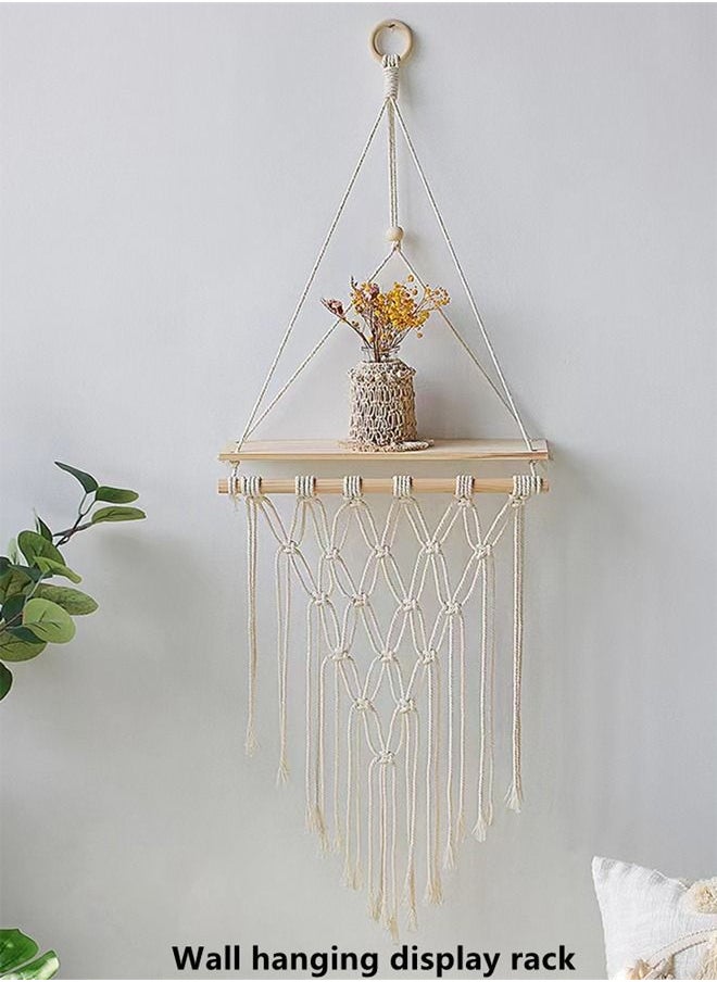 Kutis - 1-Piece Hand-Woven Wall Hanging Display Rack/Decorative Wooden Shelf 35 x 100 Centimeter - Image 1