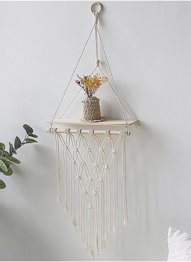 Kutis - 1-Piece Hand-Woven Wall Hanging Display Rack/Decorative Wooden Shelf 35 x 100 Centimeter - Image 1