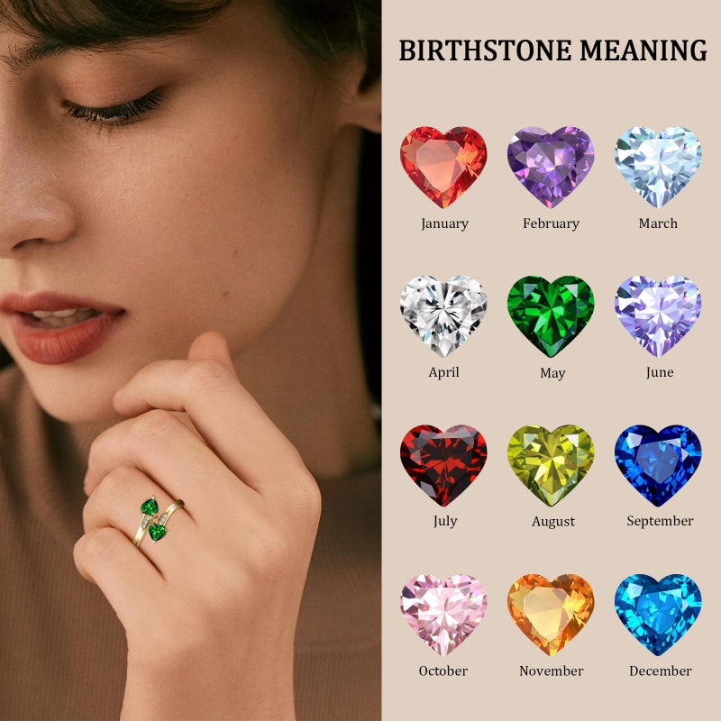 Yaresul Adjustable Emerald Ring for Women Heart Promise Ring 14K Gold Plated May Birthstone Women Open Ring Stackables Statement - Image 4