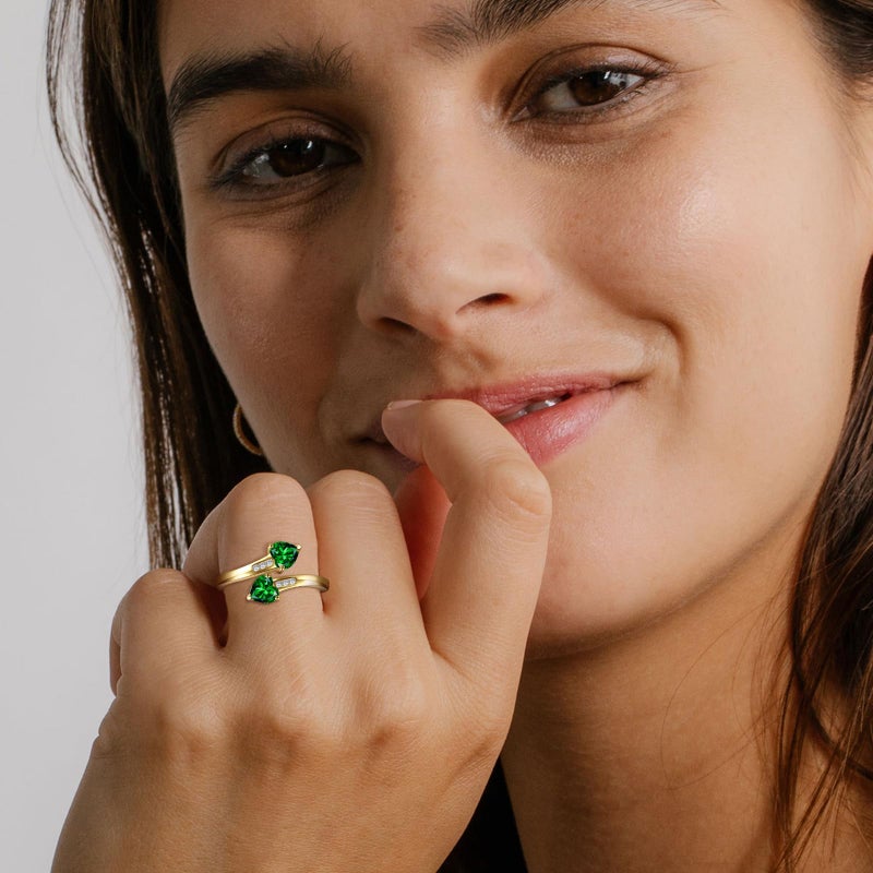 Yaresul Adjustable Emerald Ring for Women Heart Promise Ring 14K Gold Plated May Birthstone Women Open Ring Stackables Statement - Image 5