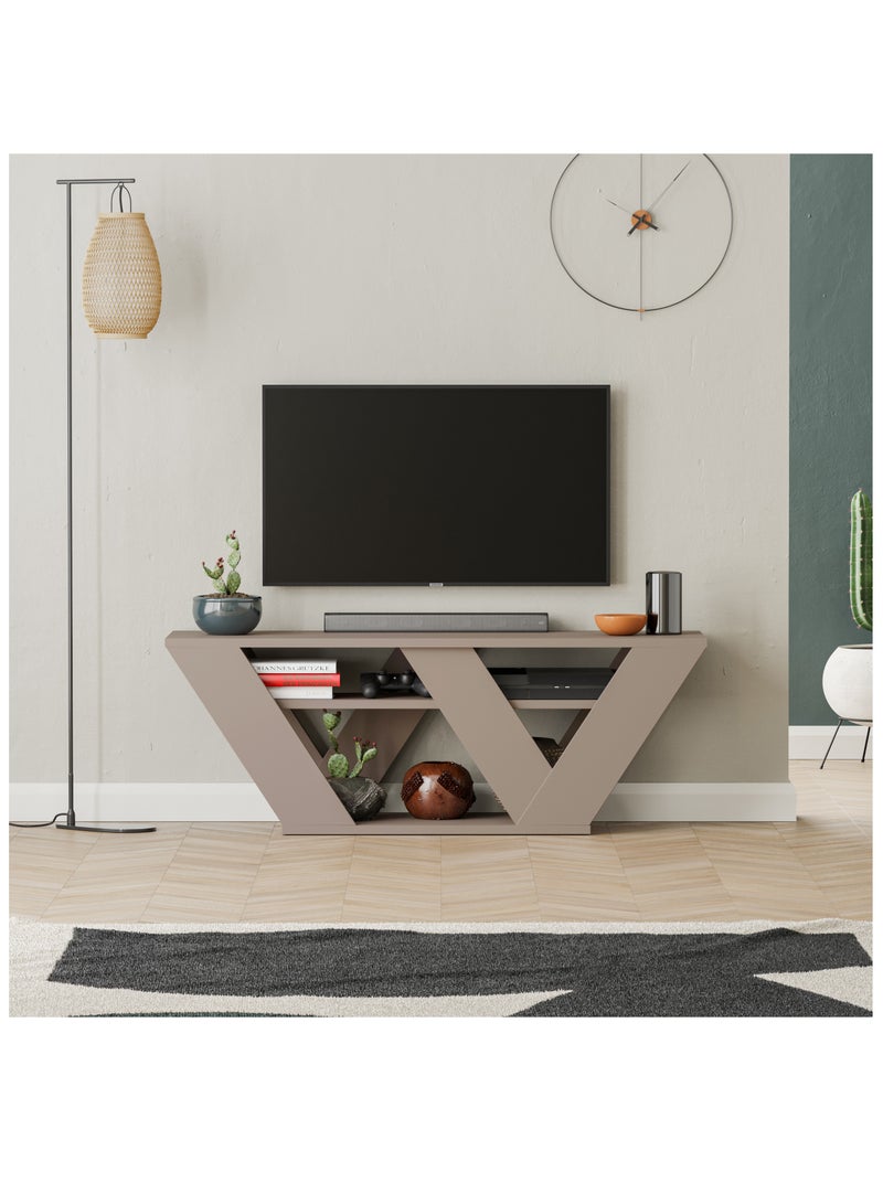 موراه حامل تلفزيون عصري من موراه هوم بيبرالا لأجهزة التلفزيون حتى 43 بوصة - أرفف تخزين هندسية - وحدة تحكم لغرفة المعيشة أو غرفة النوم أو المكتب - 30 × 40 × 110 سم - موكا فاتح - Image 1