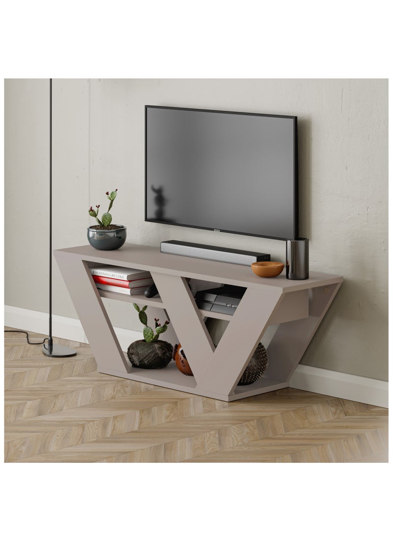 موراه حامل تلفزيون عصري من موراه هوم بيبرالا لأجهزة التلفزيون حتى 43 بوصة - أرفف تخزين هندسية - وحدة تحكم لغرفة المعيشة أو غرفة النوم أو المكتب - 30 × 40 × 110 سم - موكا فاتح - Image 2