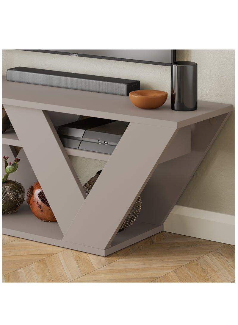 موراه حامل تلفزيون عصري من موراه هوم بيبرالا لأجهزة التلفزيون حتى 43 بوصة - أرفف تخزين هندسية - وحدة تحكم لغرفة المعيشة أو غرفة النوم أو المكتب - 30 × 40 × 110 سم - موكا فاتح - Image 3