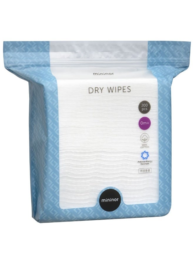 Mininor مناديل جافة 200 قطعة، 100% قطن نقي، بدون مواد حافظة، بدون مبيض كلور، بدون عطر، معتمدة من الربو - الحساسية الدنماركية، مناديل أطفال ناعمة وقوية - Image 3