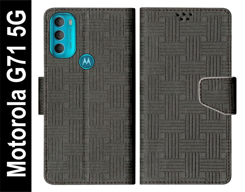 SBMS Flip Cover for Motorola Moto G71 5G Back Cover Case with Magnatic Closure | Inbuilt Stand | Card & Money Pocket (Black) - Image 2