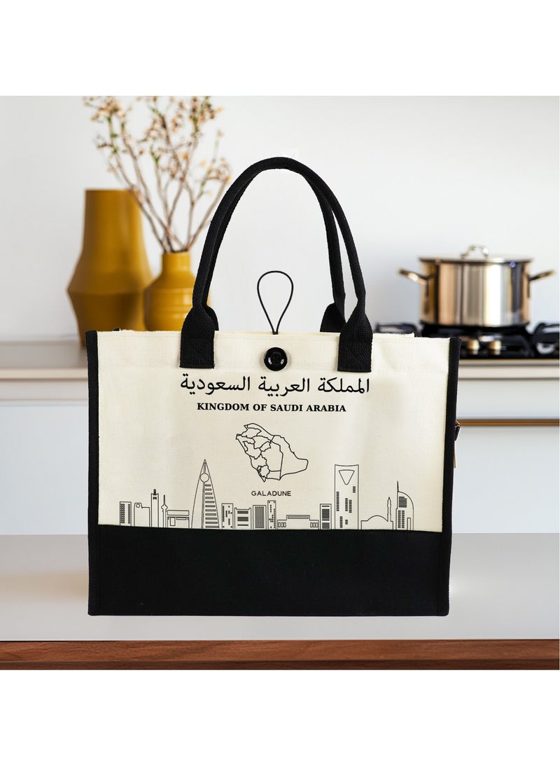GALADUNE Arab Style Women's Tote Canvas Bag, Reusable Shopping Bag Beach Tote Bag, Birthday Gift for Women, Mother's Day Gift, Ramadan Gift, Saudi Arabia City Scenic Spots Pattern  - Image 1