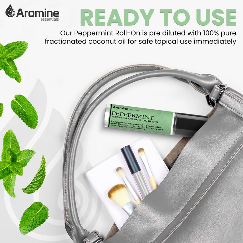 Aromine Peppermint Essential Oil Roll On, Pre-Diluted 10ml (Pack of 2). Premium Quality, Therapeutic Grade Topical Ready Aromatherapy Oil - Image 4