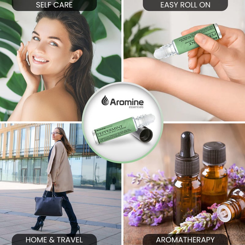 Aromine Peppermint Essential Oil Roll On, Pre-Diluted 10ml (Pack of 2). Premium Quality, Therapeutic Grade Topical Ready Aromatherapy Oil - Image 5