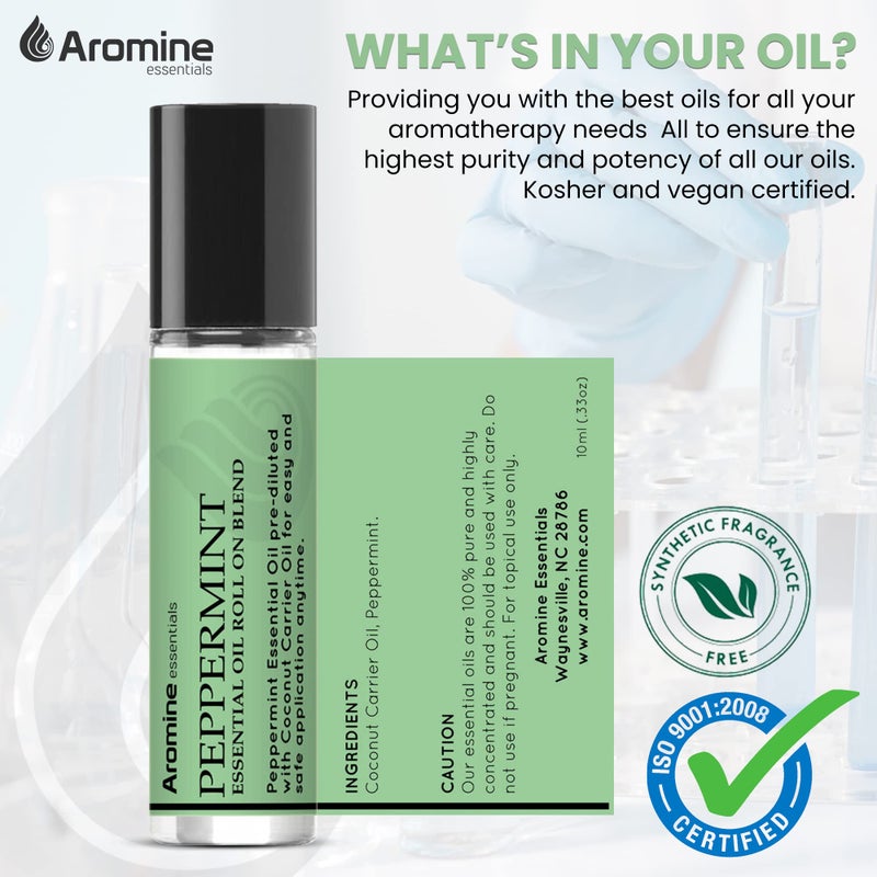 Aromine Peppermint Essential Oil Roll On, Pre-Diluted 10ml (Pack of 2). Premium Quality, Therapeutic Grade Topical Ready Aromatherapy Oil - Image 2