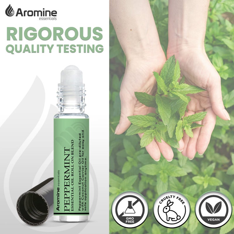 Aromine Peppermint Essential Oil Roll On, Pre-Diluted 10ml (Pack of 2). Premium Quality, Therapeutic Grade Topical Ready Aromatherapy Oil - Image 3