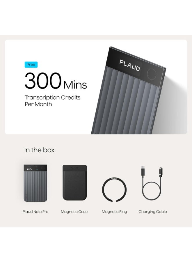 Plaud Note Pro AI Voice Recorder, Transcribe & Summarize with AI, App Control, Note Taker for Meetings & Calls, Supports 112 Languages, Ultra-Slim w/InstantView Display, Case Included, Black - Image 4