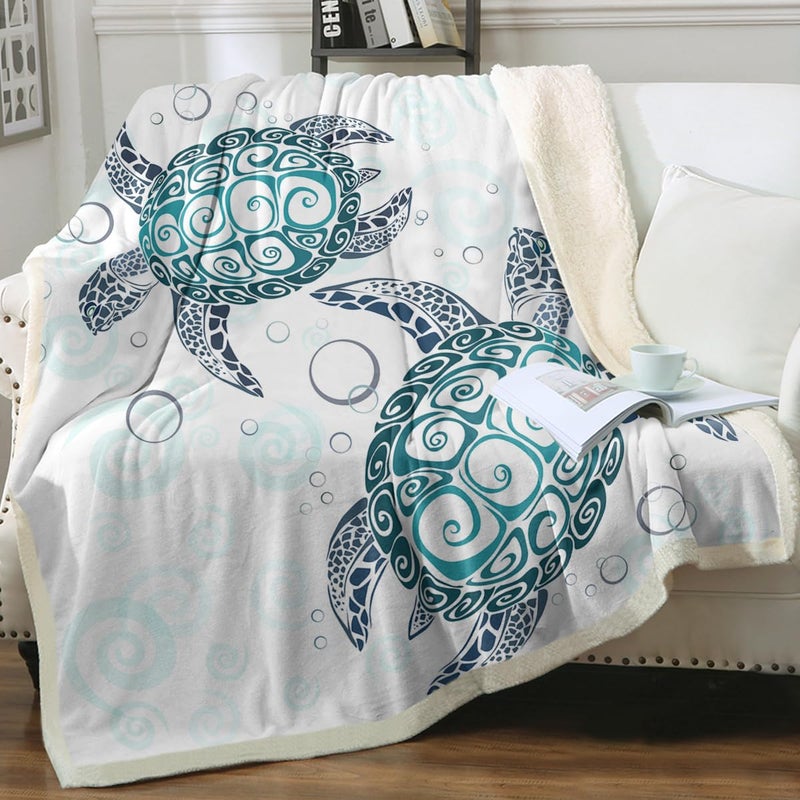 Sleepwish Sea Turtle Fleece Throw Blanket for Kids Soft Plush Aqua Blue Tortoise Sherpa Blanket for Couch Sofa Gift for Turtle Lovers Throw 50 X 60 - Image 1