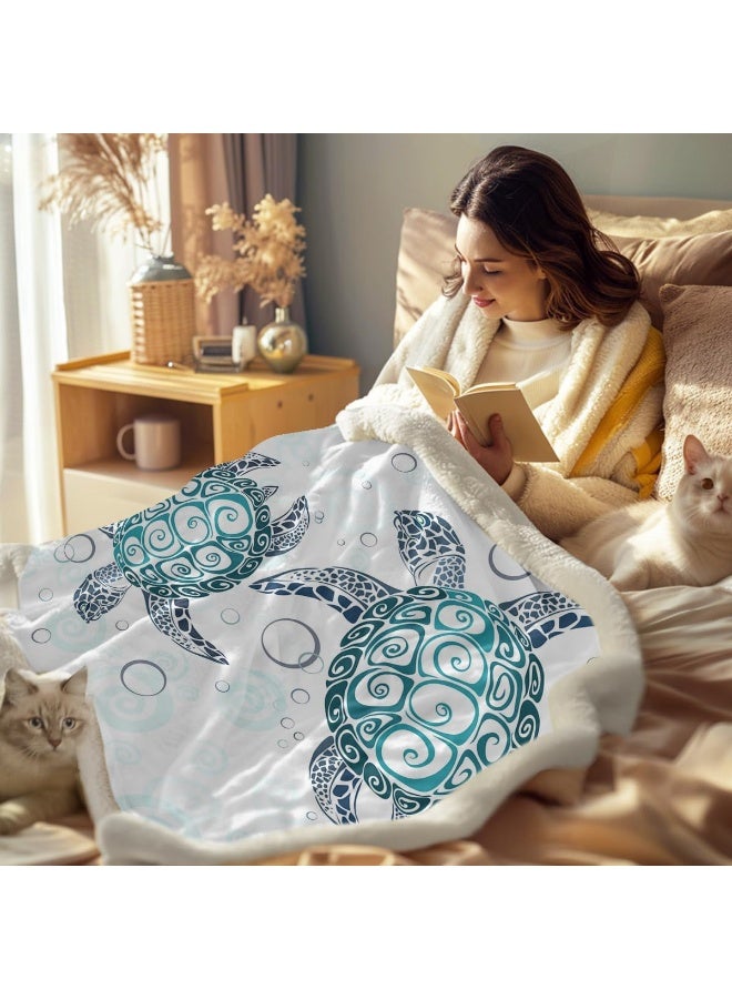 Sleepwish Sea Turtle Fleece Throw Blanket for Kids Soft Plush Aqua Blue Tortoise Sherpa Blanket for Couch Sofa Gift for Turtle Lovers Throw 50 X 60 - Image 2